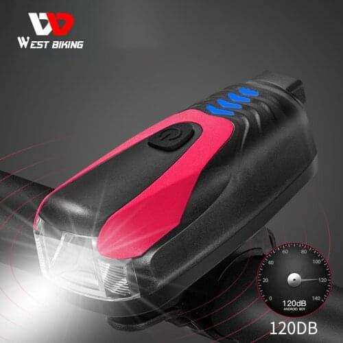 WEST BIKING Bike Horn Light 120db Bell USB Rechargeable MTB Road Bicycle Accessories Headlight Waterproof LED Cycling Front Lamp