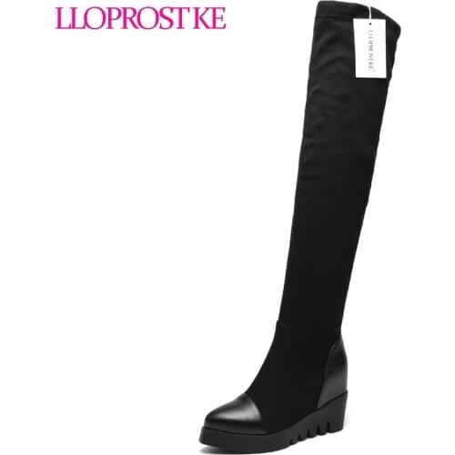LLOPROST KE Women Over Knee Boots 2017 Hot Sell Shoes Women Boots Comfortable Wedge Heel Platform Shoes Lady Boots Botas ML004