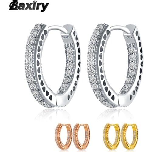 Summer 925 Sterling Silver Hoop Earrings Original For Women Luxury Crystals Rose Gold Heart Huggie Earring Fashion Jewelry Gifts