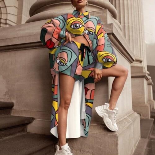 Ensemble 2 pièces pour femmes, chemise longue décontractée, hauts et Shorts à cordon de serrage, tenue à la mode, imprimé de des