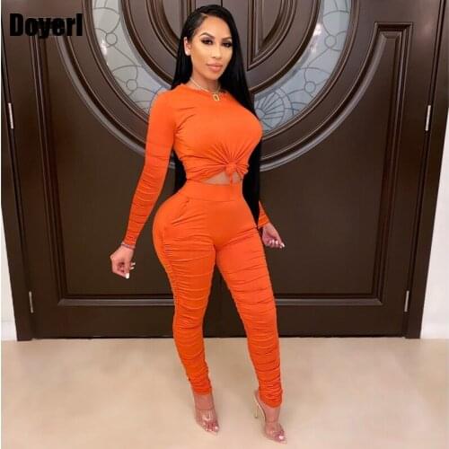 Ruched Bodycon Two Piece Outfits for Women Fall Clothes Matching Sets Stacked Leggings Set 2 Piece Sets Womens Outfits Tracksuit