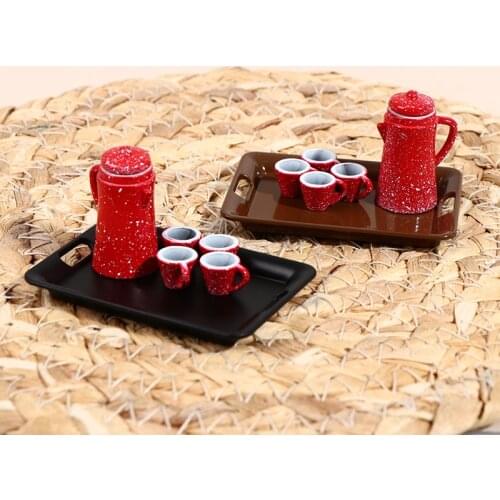 1Set Creative New 1/12 Dollhouse Miniature Mini Cute teapot+4cups+1tray Model Kitchen Accessories Kids Toys