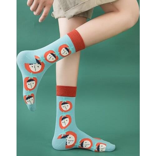 1 Pair Spring Autumn Cartoon Funny Printing Colour Women Long Socks Street Fashion Sports Casual Socks Cute Ins College Socks