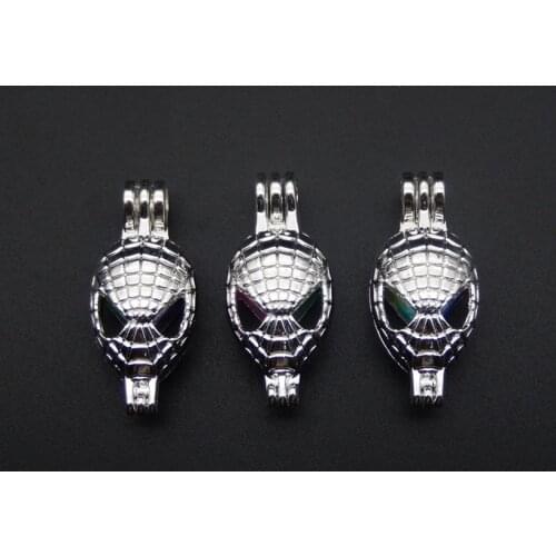 10pcs silver spider man pearl cage necklace pendant, aromaing oil diffuser adds your own pearl, stone makes it more attractive
