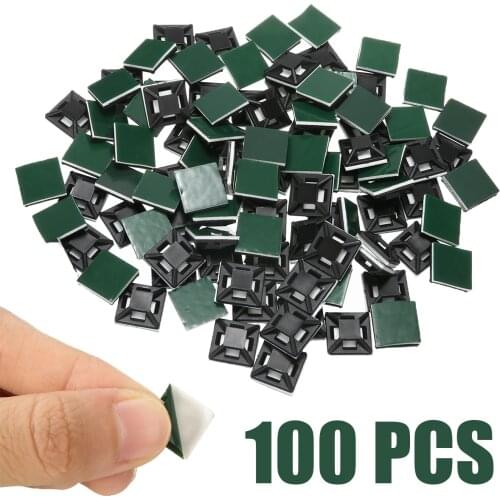 100pcs Square Self Adhesive Cable Wire Tie Base Mounts Bases Sticky Socket Wall Holder Fixing Seat Clamps 12.5*12.5*4mm Green