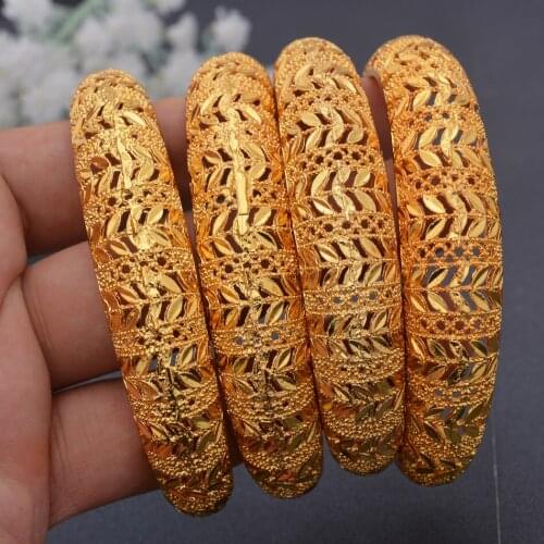4Pcs/Set Dubai African Gold Color Cuff Bangles For Women Girls Wife Peace Bracelet&Bangles Jewelry Holiday Gift