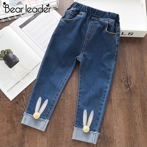 Bear Leader Girls Jeans 2021 Spring Cartoon Rabbit Ball Trousers Childrens Pencil Leggings Light Blue Pantalon Fillette 3-7Y