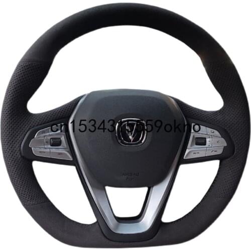For Changan CS75 EADO Plus CS85 CS55 X5 Black Suede DIY Hand Sewn Steering Wheel Cover Car Accessories