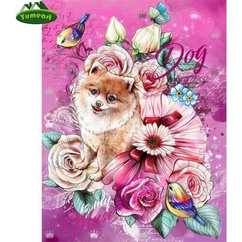 Chihuahua Dog Diamond Painting Full Square Drill Mosaic Diamond Picture of Rhinestone Embroidery Animals Cute Pet Pink Rose Bird