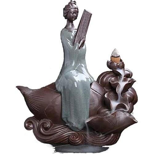 Backflow Incense Burner Holder Lady Piano Chess Calligraphy And Painting Ceramic Incense Ornaments For Home Office E7