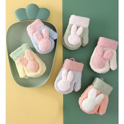 Cartoon Bunny Baby Gloves Soft Cotton Thick Plush Newborn Gloves Outdoor Warm Kids Baby Girl Boy Infant Mittens
