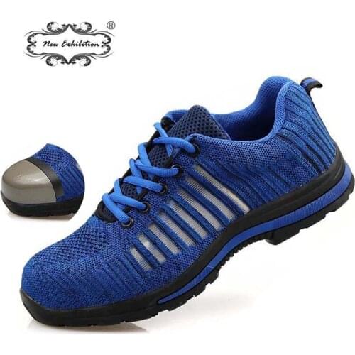 New exhibition Summer fish mesh surface breathable Work Safety Shoes Mens steel toe cap anti-smashing protective Boots Sneakers
