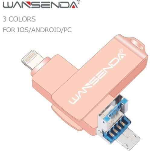 WANSENDA 3-in-1 USB 3.0 Flash Drive for iPhone/iPad/IOS/Android/PC Pendrive 128GB 64GB 32GB 16GB OTG Pen Drive USB Memory Stick