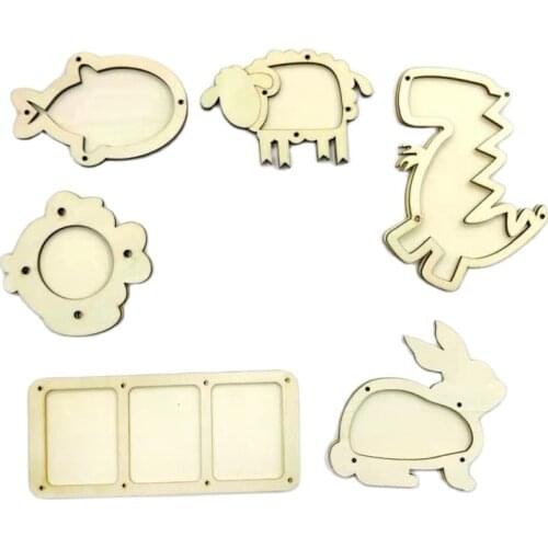 Dinosaur Sheep Square Shape Photo Frame Wooden Pieces Hollow Craft Embellishment Wood Decorations Handmade DIY Accessories