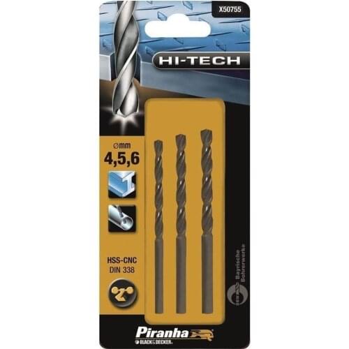 Black Decker X50755 3 Piece HSS-CNC HI-TECH Metal Drill bit set