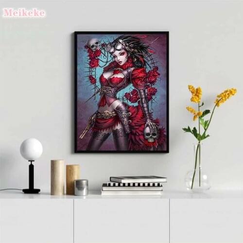 Gothic woman diamond painting crafts pictures 5d rose skull girl embroidery with rhinestones mosaic diamond art Wall stickers