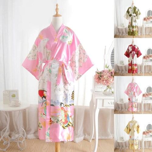 Women Long Satin Bathrobe Bridal Wedding Bride Bridesmaid Kimono Gown Robes Fashion Flower Print Summer Silk SatinSexy Bathrobe