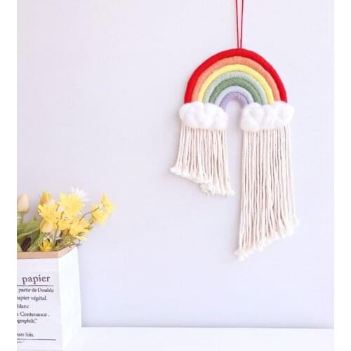 Ins Tassel Cloud Rainbow Raindrop Wall Hanging Decor Cute Hand Woven Ornaments 85DE