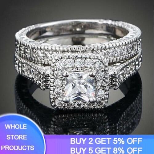 YANHUI Women Cubic CZ Rings Set Luxury 925 Solid Silver Jewelry Wedding Ring Band Promise Engagement Rings For Women ZR293