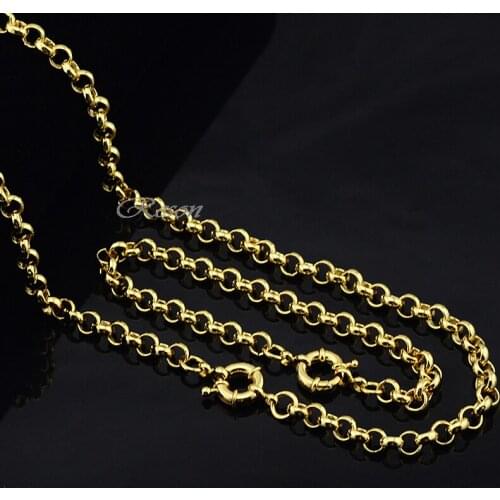 1Set 6mm Wide Men Women Rolo Set Jewelry Gold Color Link Chain Necklace Bracelet Set Sailor