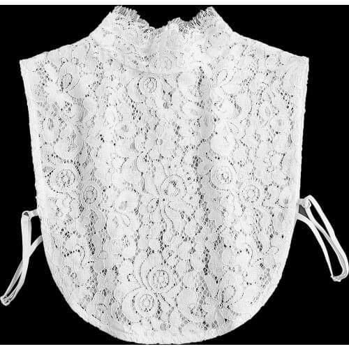 Linbaiway Women Lace Floral Embroidery False Collars Adjustable Detachable Shirt Fake Collars Blouse Top Half Shirt Decoration