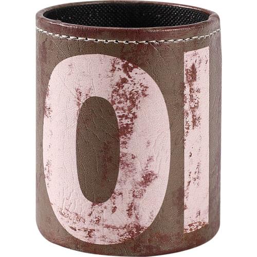 LINKWELL Retro Number One 1 Pen Holder Stand for Pencil Cup PU Leather Desk Organizer Makeup Brush Holder Gift for Home Office