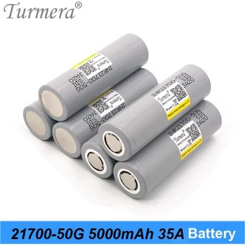 Turmera 21700 5000mAh 50G Lithium Battery 35A Discharge Current for Flashlight Heanlamp and 36V 48V E-Bike E-scooter Battery Use
