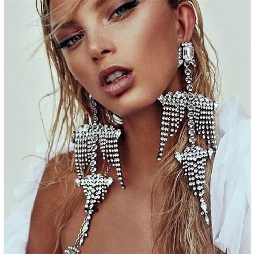 Fashion Exaggerated Shiny Rhinestone Tassel Earrings Jewelry Ins Sexy Ladies Stage Get Together Water Drop Pendant Accessories