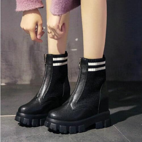 Fashion Ladies high top boots Wedge Lace-Up Women Sneakers Autumn Platform Shoes Low Heels Ladies Casual zipper Shoes A61-55 HF
