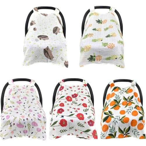 Muslin Car Seat Cover Baby Carseat Cotton Gauze Canopy Lightweight Breathable Carrier Tent for Boys Girls Shower Gifts