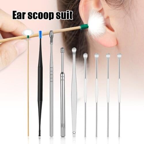 Ear Cleaner Kits Stainless Steel Earpick Wax Remover Curette Feather Ear Pick Ear Cleaner Spoon Spiral Ear Clean Tool A
