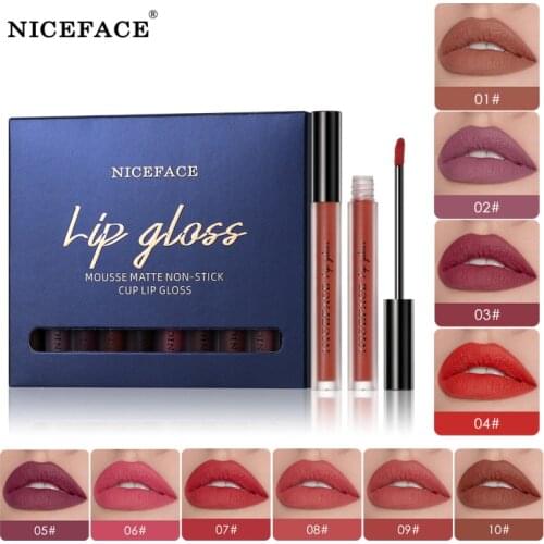 10Pcs/Set Natural Long Lasting Matte Velvet Lipsticks Moisturizing No Fading Non-stick Lip Gloss Lip Glaze Cosmetics TSLM1