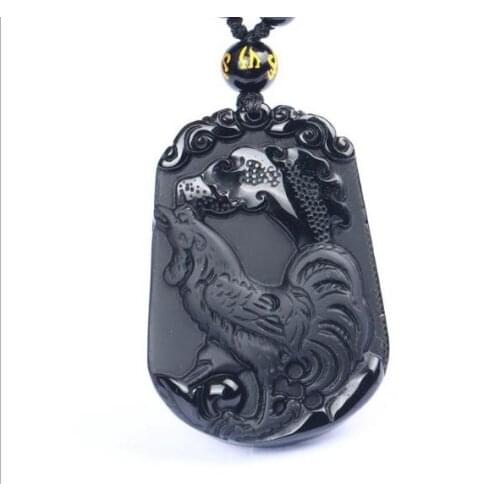 Natural Obsidian Zodiac Chicken Chicken Mascot Male Female Pendant o1