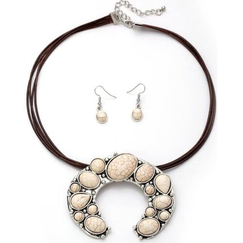 New Boho Turq natural stone Pendant Necklaces Fashion moon big pendant Shape cord Necklaces For Women Jewelry For Party Gift