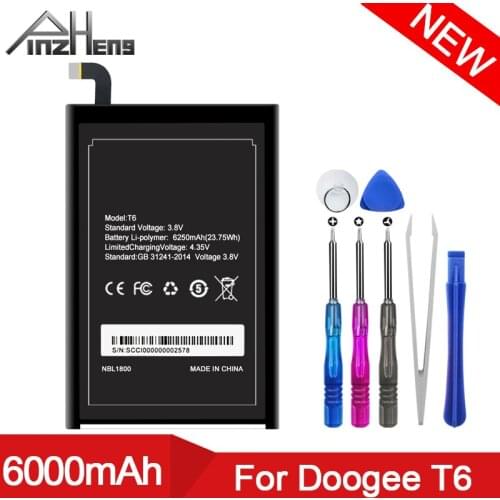 PINZHENG New HT6 Mobile Phone Battery For Doogee T6 Pro Homtom HT6 Real Capacity 6250mAh High Quality Replacement Battery