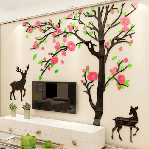 New Sika Deer 3d Stereo Acrylic Wall Stickers Living Room Sofa TV Bedroom Wall Decor mural Christmas Elk Tree Wall Sticker Decal