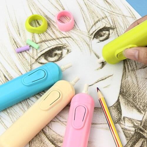 JESJELIU New Cute 4 Color Electric Eraser Kit Automatic School Supplies Stationery Gift With 20 Refills