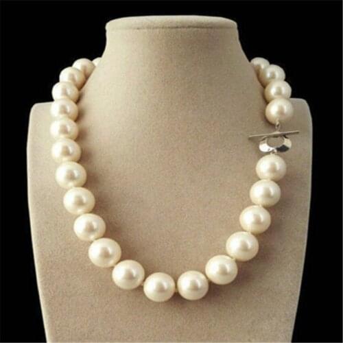 Huge 14mm White South Sea Shell Pearl Round Beads Necklace 18'' Diy Flawless Chic Accessories Wedding Classic