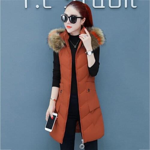 Autumn and Winter Waistcoat New Korean Down Cotton Vest Female 2019 Long Slim Large Size Fur Collar Sleeveless Parka Winter Jacket f1947