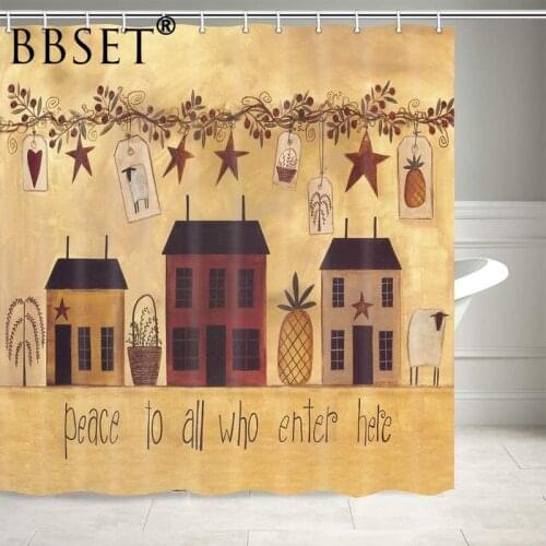 Retro Autumn Shower Curtain Fall Country Barn Stars House 3D Printed Waterproof Multi-size Cortina De Bano Bathroom Decor