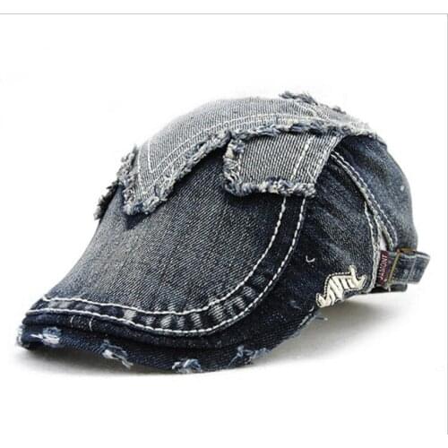 Peaked caps solid color denim old hats men and women beret hats
