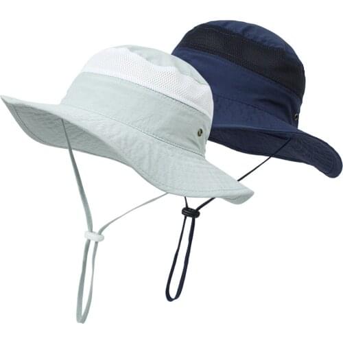 2021 Childrens sun hat mesh breathable design with strap kids summer bucket hat outdoor sun protect panama hats adjustable