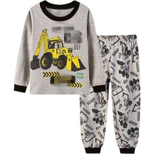 Grey Digger Children Pajamas Sets Baby Boys Pyjamas 2PCS Suit Cotton Long Tee Shirts Trouser Kids Clothing 2-7Year