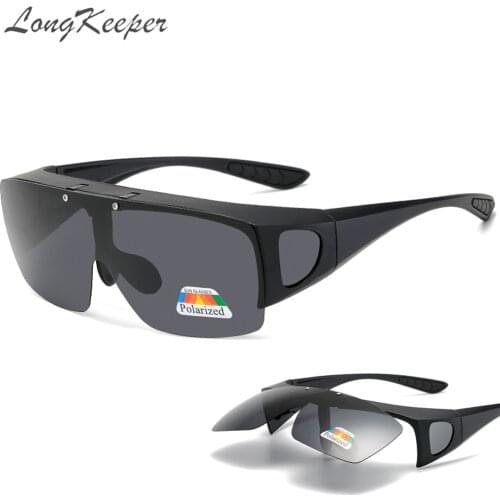 LongKeeper Square Flip Up Polarized Sunglasses Men Women Outdoor Sport Driving Fishing Goggles Glasses Cover Gafas de sol