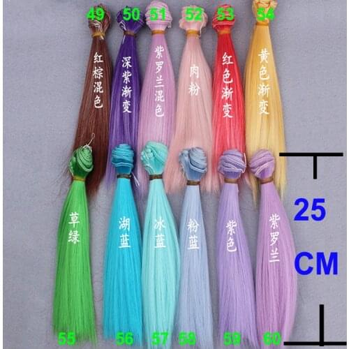 Factory offer 25 cm high temperature doll hair green yellow purple blue color doll wigs for Russian handmade doll