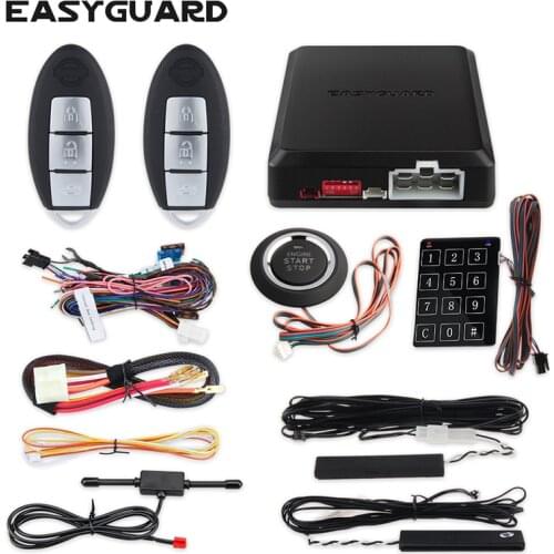 EASYGUARD PKE car alarm system with remote engine start stop auto passive entry system kit push button start stop window closer