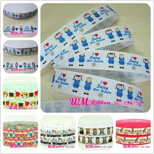 Q&N ribbon wholesale/OEM 7/8inch 22mm blue girl scouts brown print grosgrain ribbon 50yds/roll free shipping