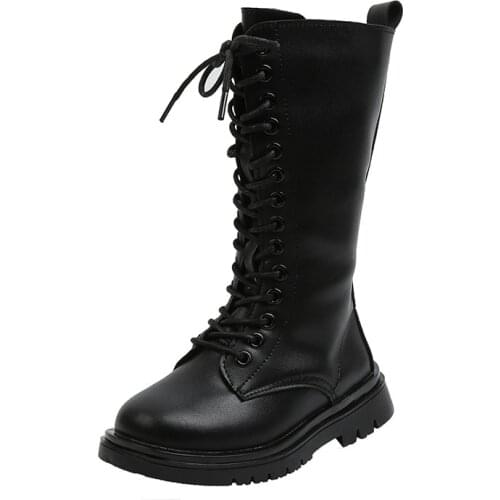 CUZULLAA Autumn Winter Kids Lace-Up Mid-Calf Boots High Shoes For Children Girls Classic Fashion Boots Size 26-36