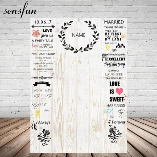 Sensfun Photography Backdrop For Weddings White Wood Backgrounds For Photo Studio Custom Name Date