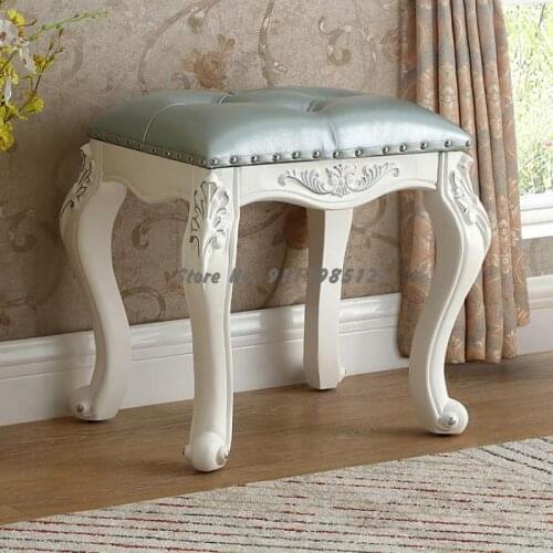 Solid wood dressing stool European style stool bedroom home American chair Princess dressing table stool soft bag makeup stool